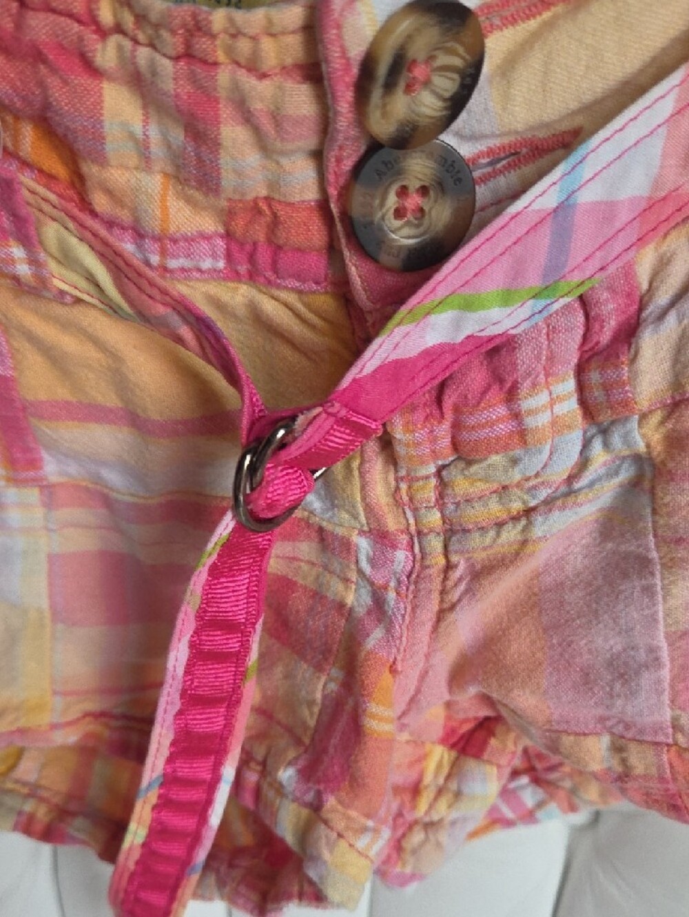 Vintage Y2k Abercrombie & Fitch Pink Orange Plaid Cotton Women’s Shorts - Picture 3 of 7